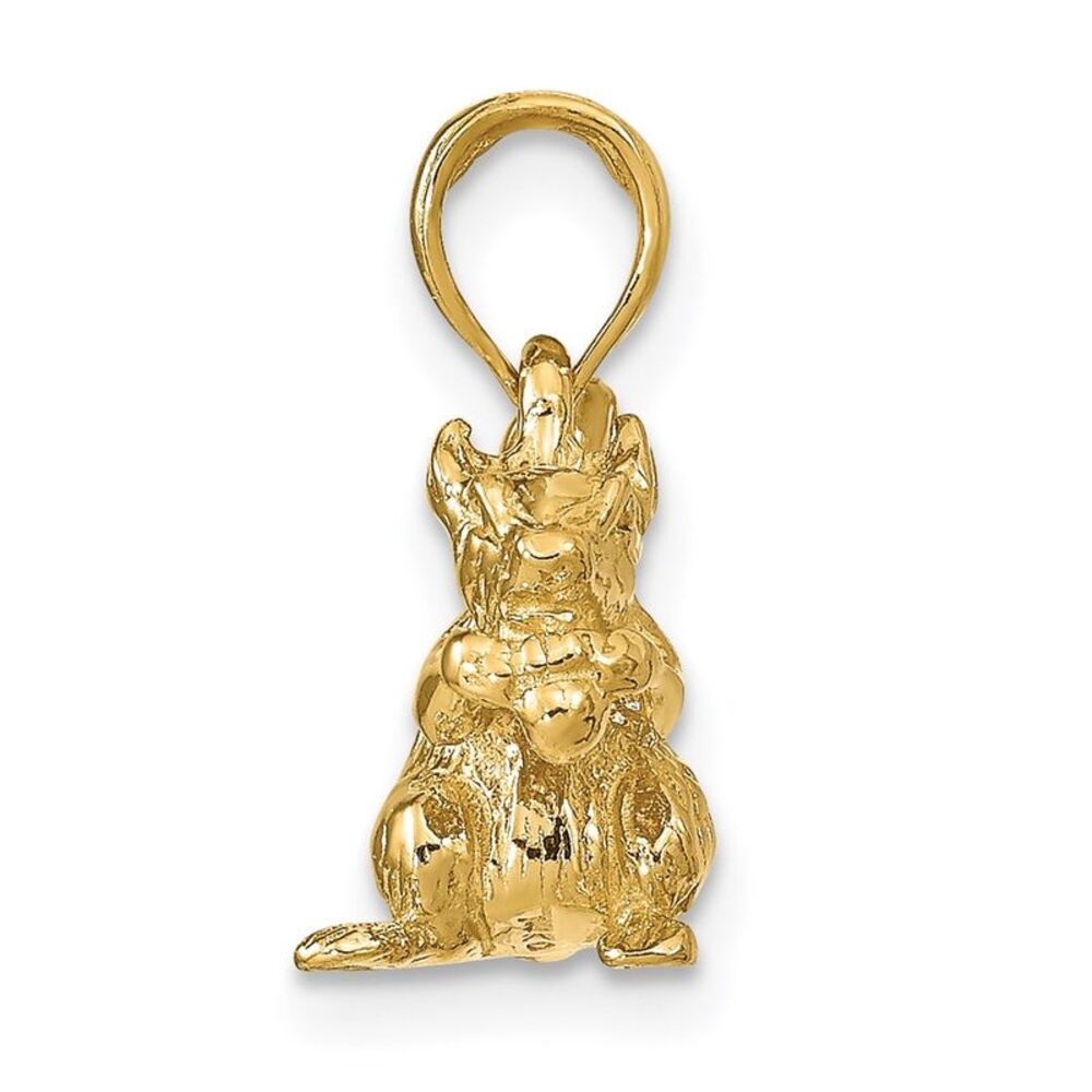 14k Yellow Gold Solid 3-D Squirrel With Nut Charm - image 2